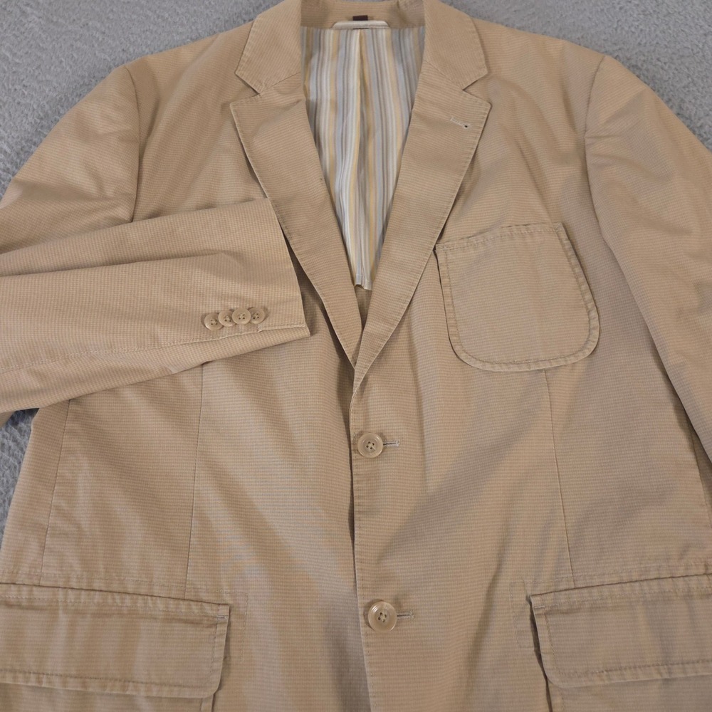 Kroon Blazer Mens 42R Tan Harrison Wash Cotton Blend Micro Check Sport Coat